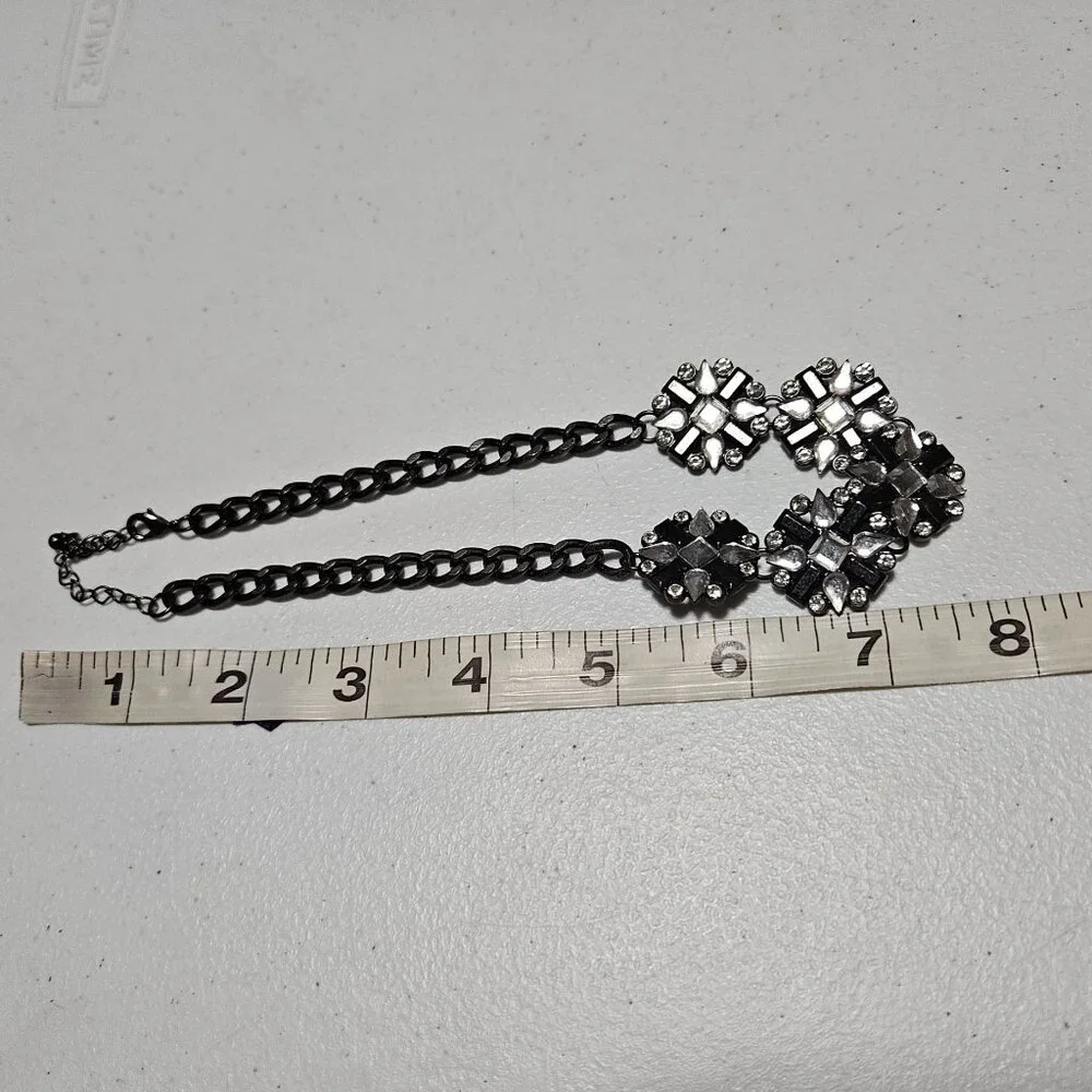 Elegant Floral Chunky Statement Necklace Black Gem Rhinestone Fashion Jewelry